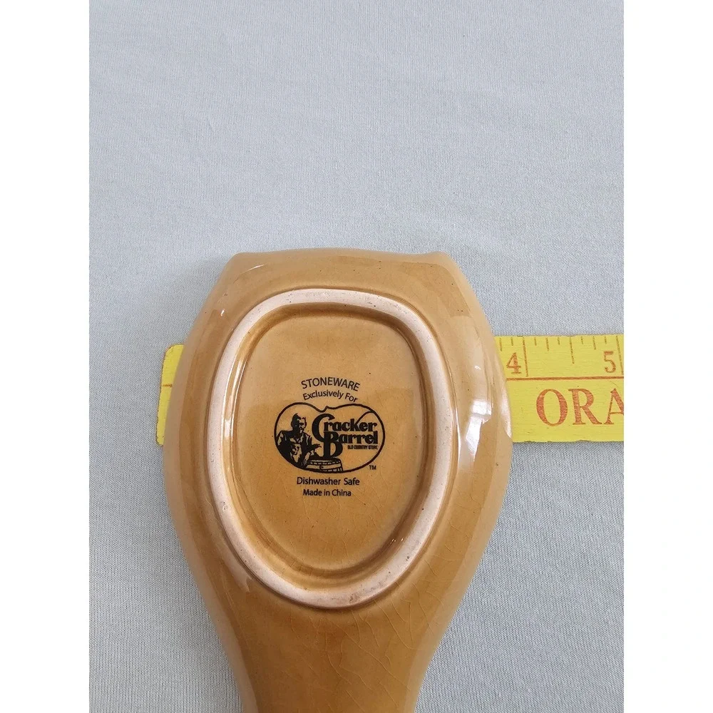 Cracker Barrel Spoon Rest Brown Orange Owl Stoneware Kitchen Accessory
